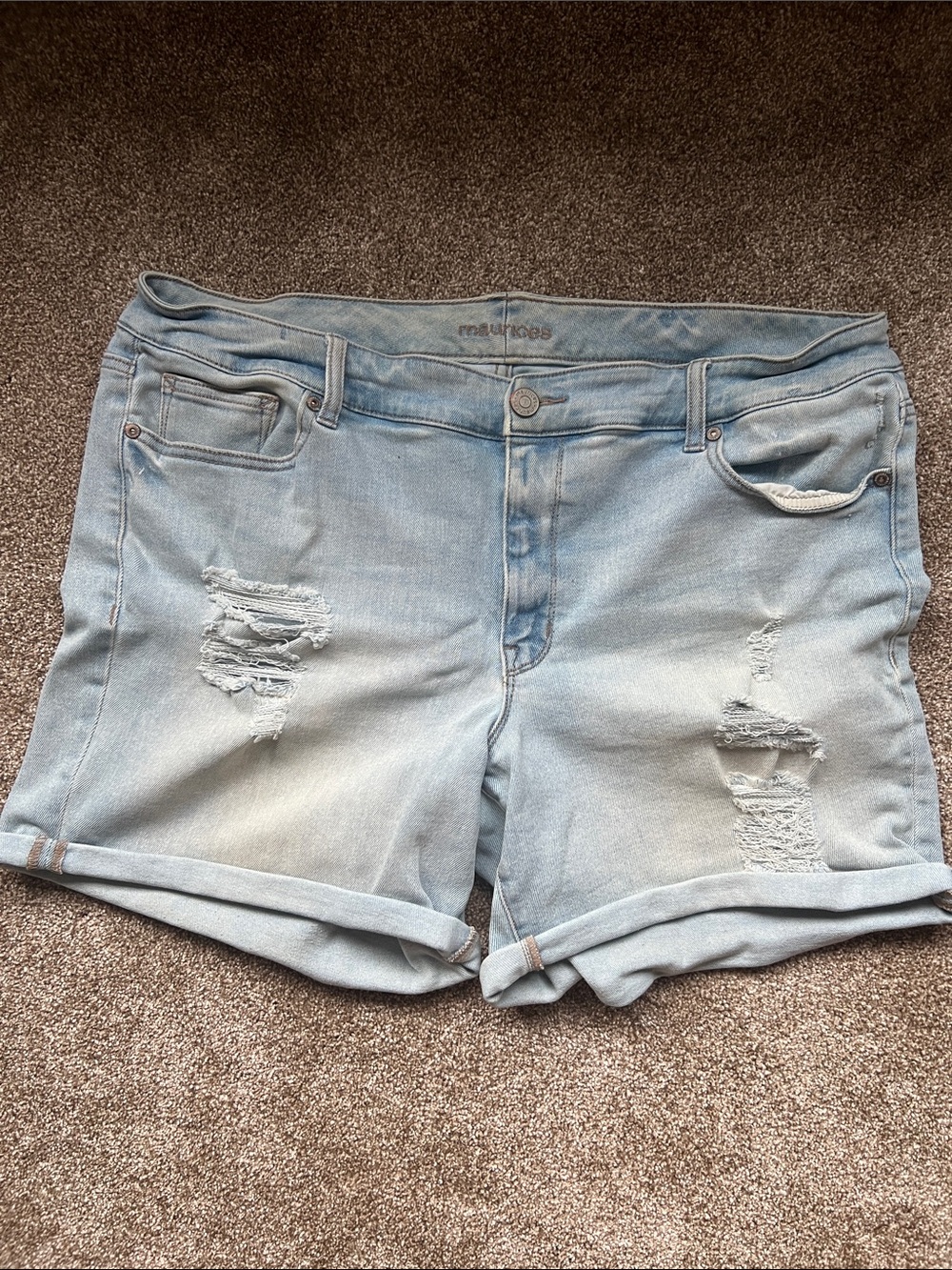 Maurices Light Blue Distressed Denim Roll-Hem Shorts